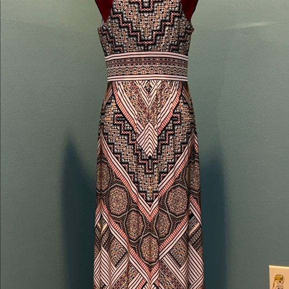 London Times Geometric Patterned Maxi Dress - Black and Pink Size 6 - Picture 9 of 15